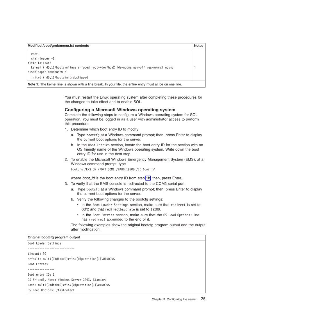 IBM 71455DU manual Configuring a Microsoft Windows operating system, Original bootcfg program output 