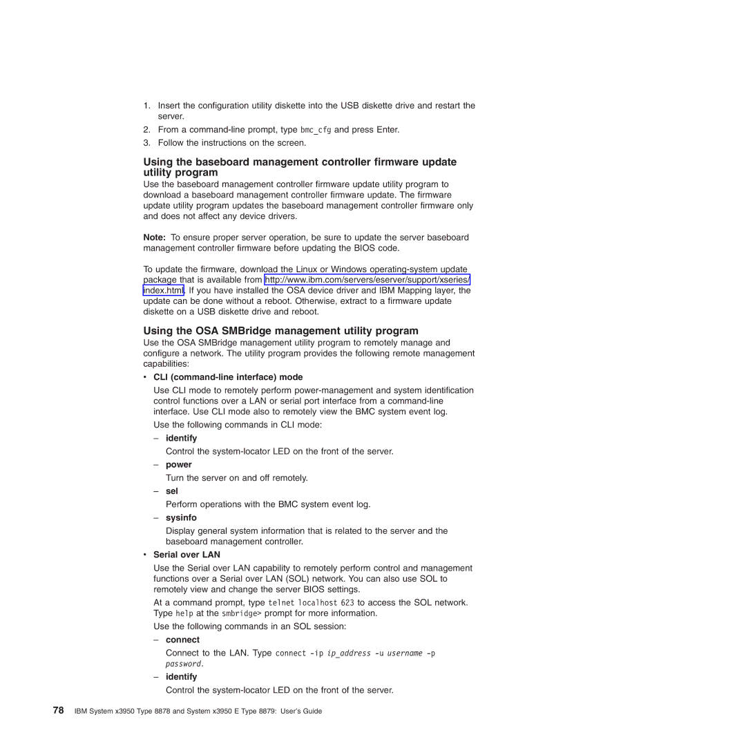 IBM 71455DU manual Using the OSA SMBridge management utility program 