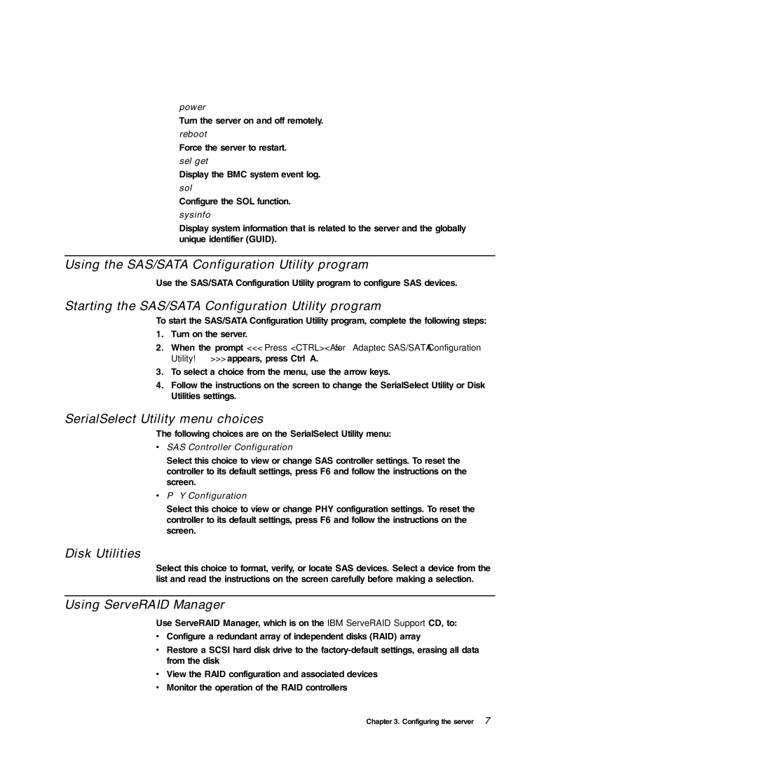 IBM 71455DU manual Using the SAS/SATA Configuration Utility program, Starting the SAS/SATA Configuration Utility program 