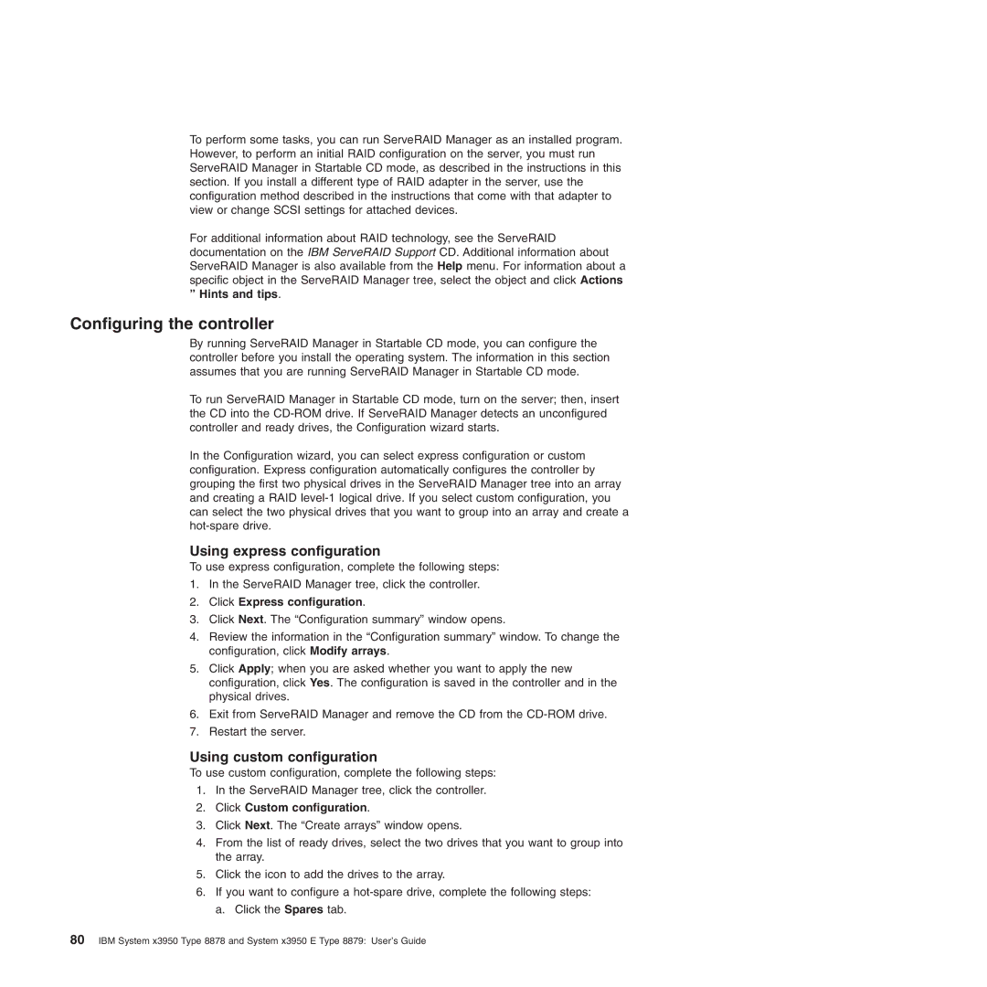 IBM 71455DU manual Configuring the controller, Using express configuration, Using custom configuration 