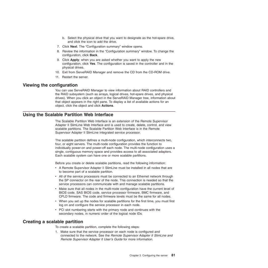 IBM 71455DU manual Viewing the configuration, Using the Scalable Partition Web Interface, Creating a scalable partition 