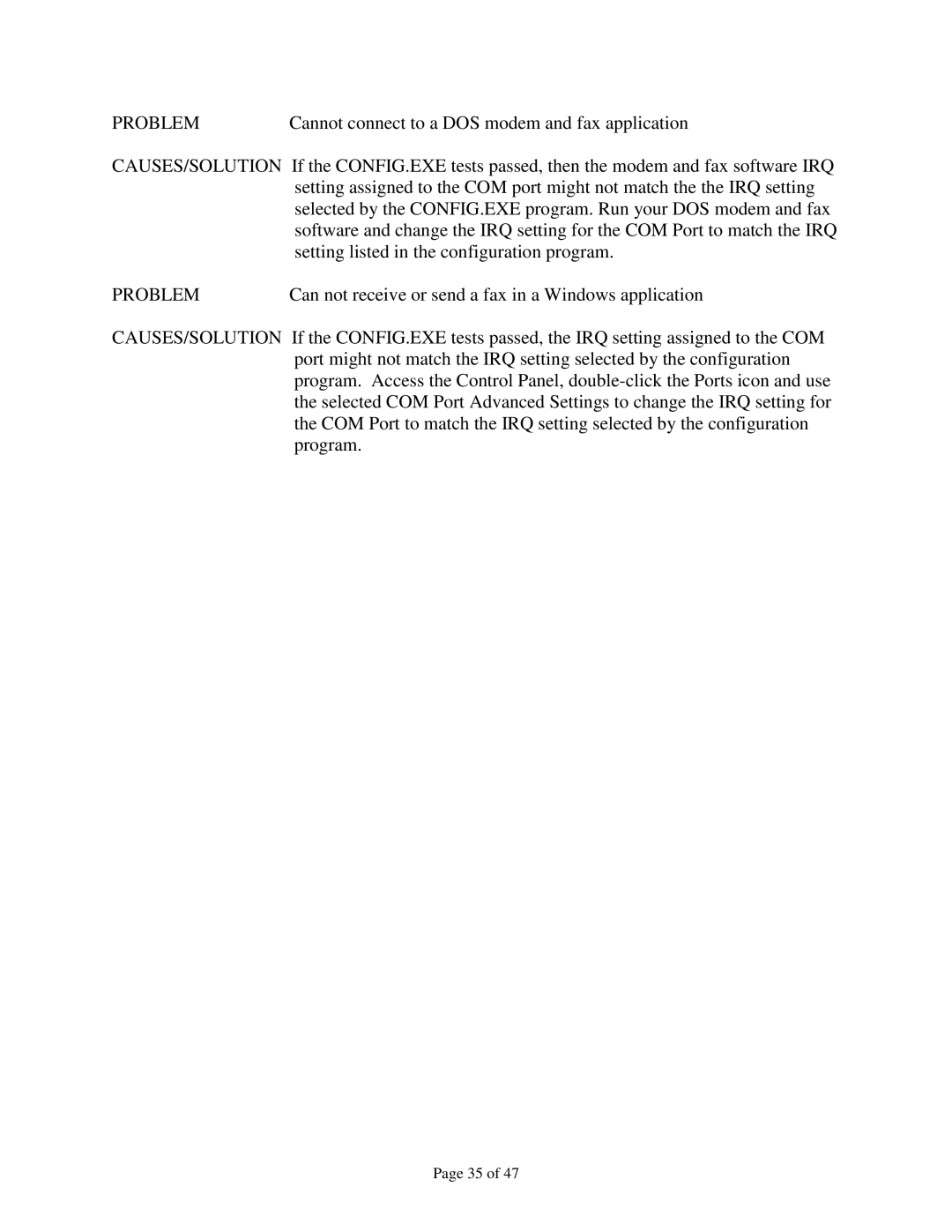 IBM 715 P/N - 13H6715 manual Cannot connect to a DOS modem and fax application 