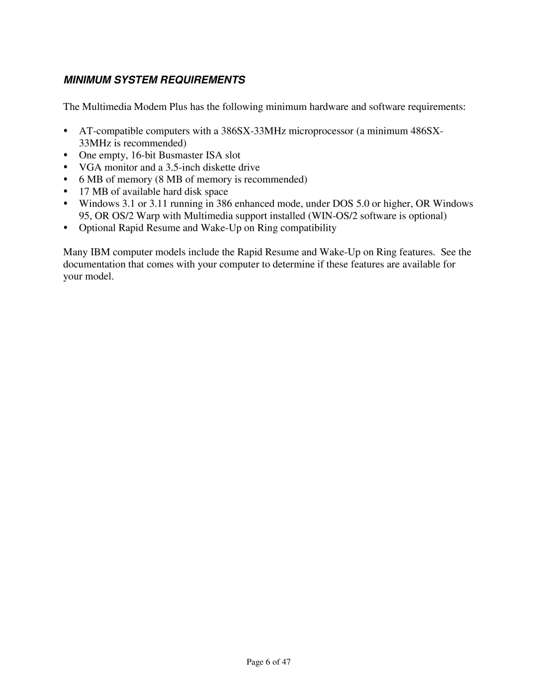 IBM 715 P/N - 13H6715 manual Minimum System Requirements 