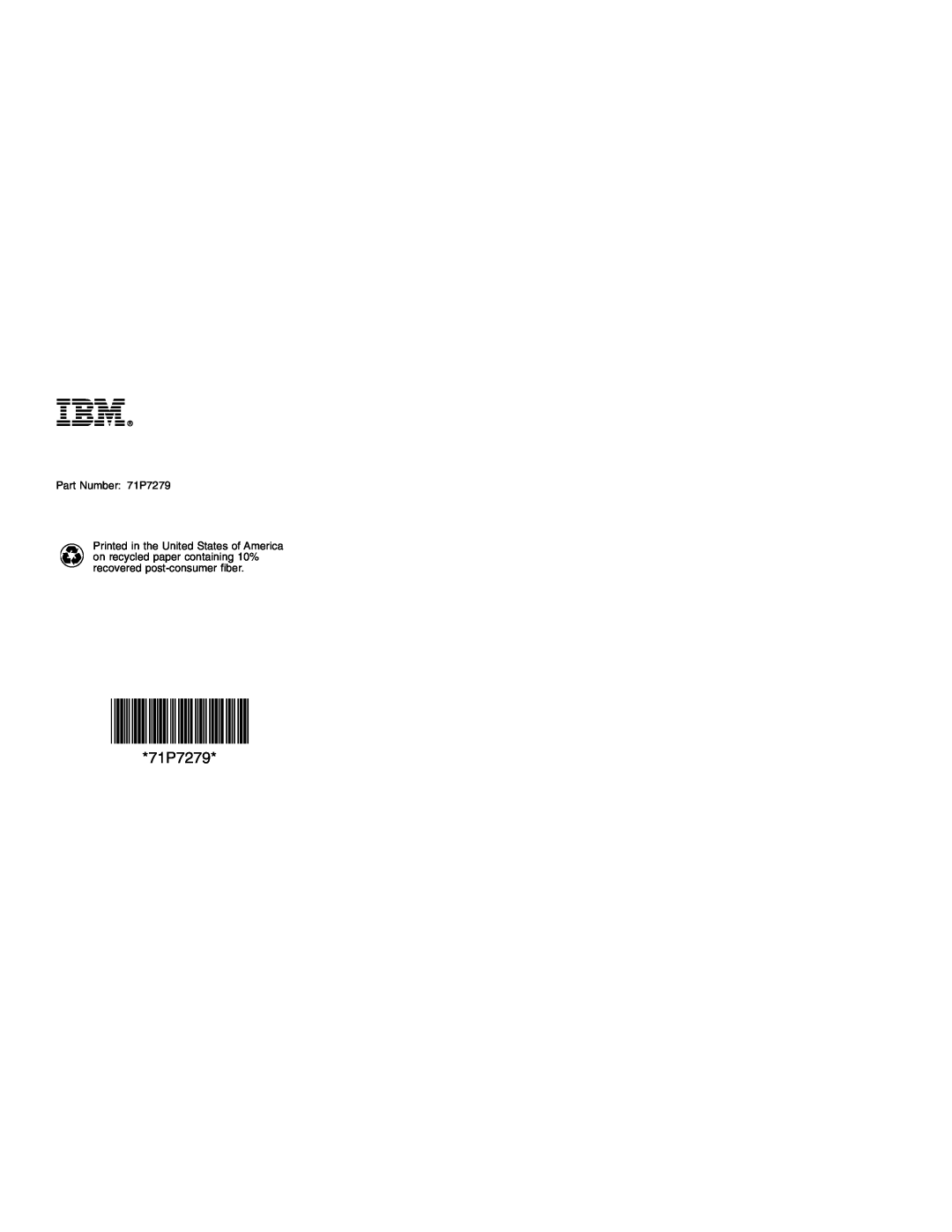 IBM manual Part Number 71P7279 