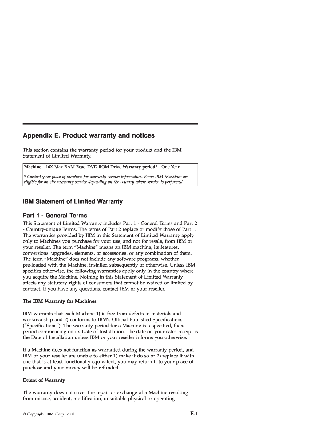 IBM 71P7285 manual Appendix E. Product warranty and notices, IBM Statement of Limited Warranty Part 1 - General Terms 