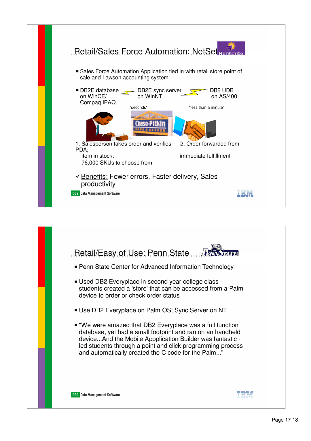 IBM 7.2.1 manual Retail/Sales Force Automation NetSetGo, Retail/Easy of Use Penn State 