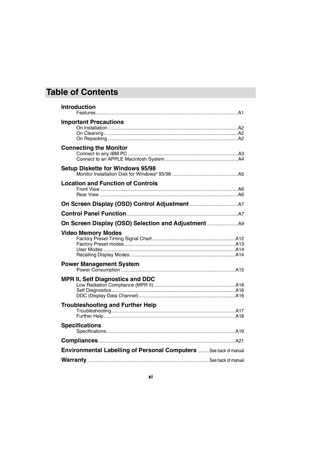 IBM 72H9623, T56A, 9483 system manual Table of Contents 