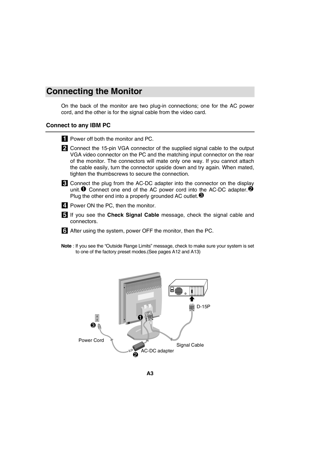 IBM 72H9623, T56A, 9483 system manual Connecting the Monitor, Connect to any IBM PC 