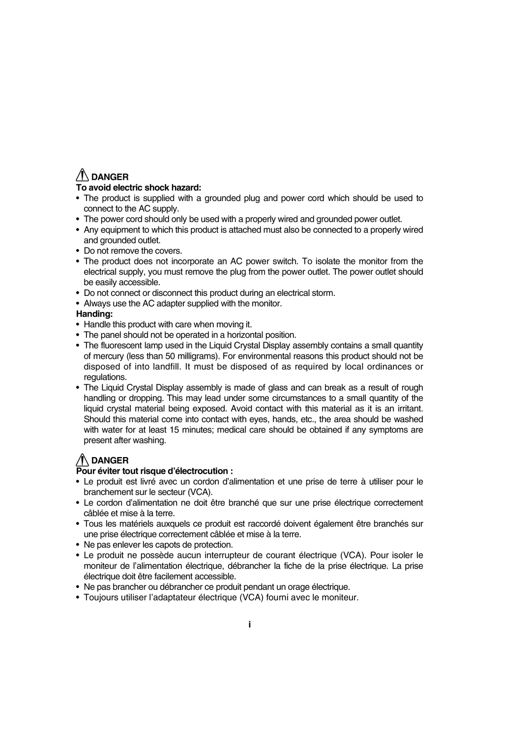 IBM 9483, 72H9623, T56A system manual To avoid electric shock hazard, Handing, Pour éviter tout risque d’électrocution 