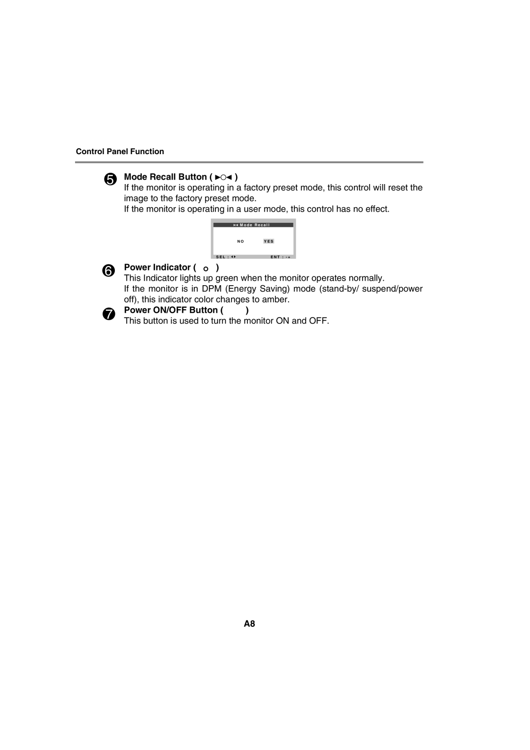 IBM 9483, 72H9623, T56A system manual Mode Recall Button, Power Indicator, Power ON/OFF Button 