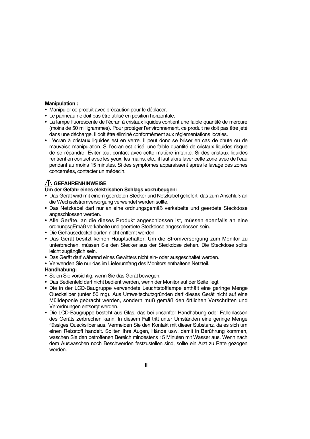 IBM 72H9623, T56A, 9483 Manipulation, Gefahrenhinweise, Um der Gefahr eines elektrischen Schlags vorzubeugen, Handhabung 