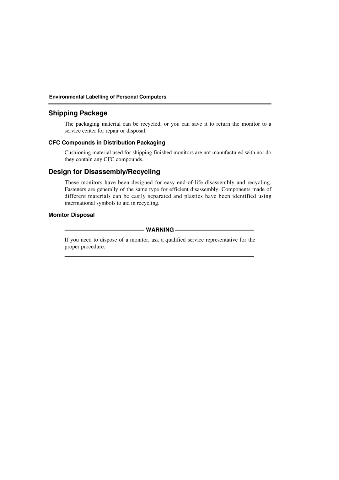 IBM 72H9623, T56A, 9483 system manual CFC Compounds in Distribution Packaging, Monitor Disposal 