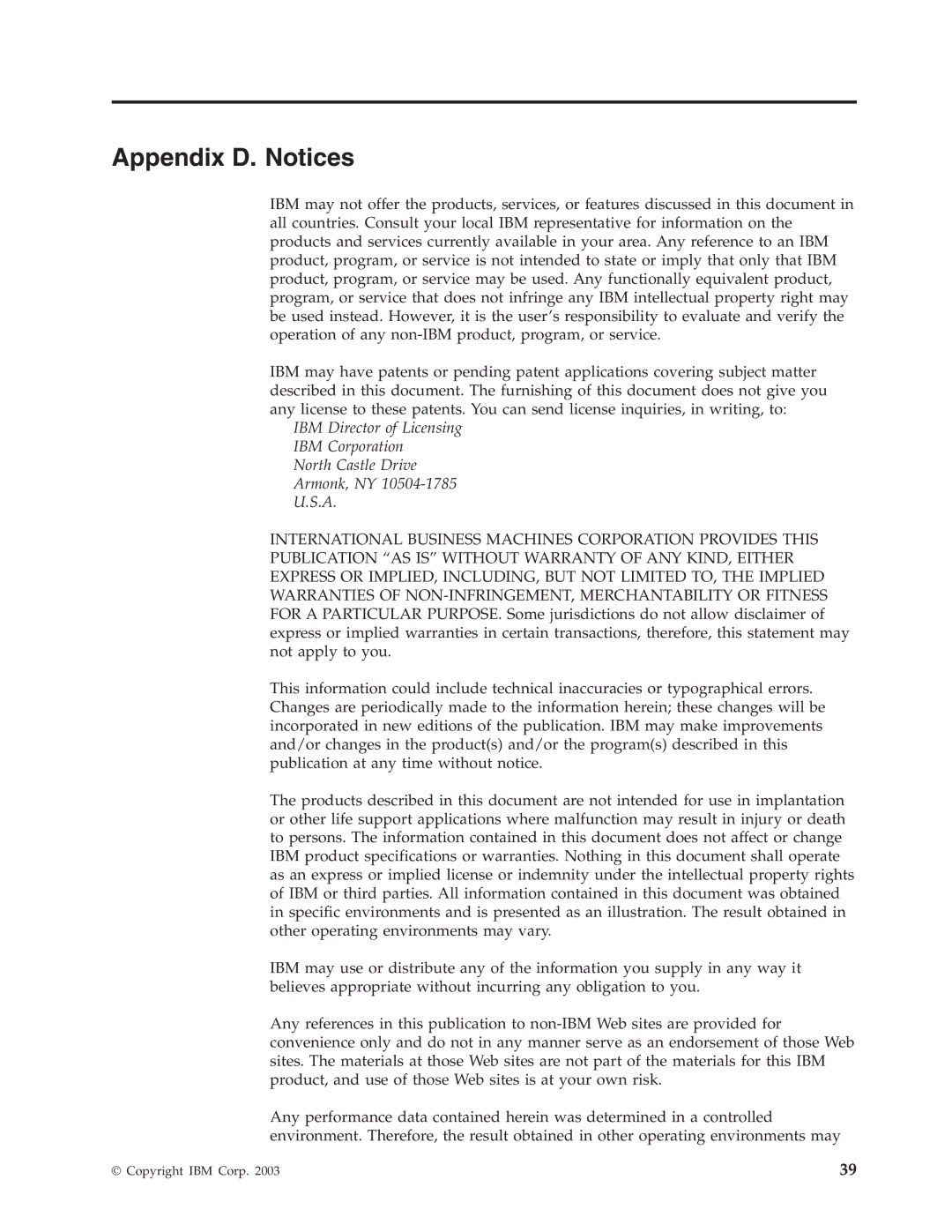 IBM 73P3279 manual Appendix D. Notices 