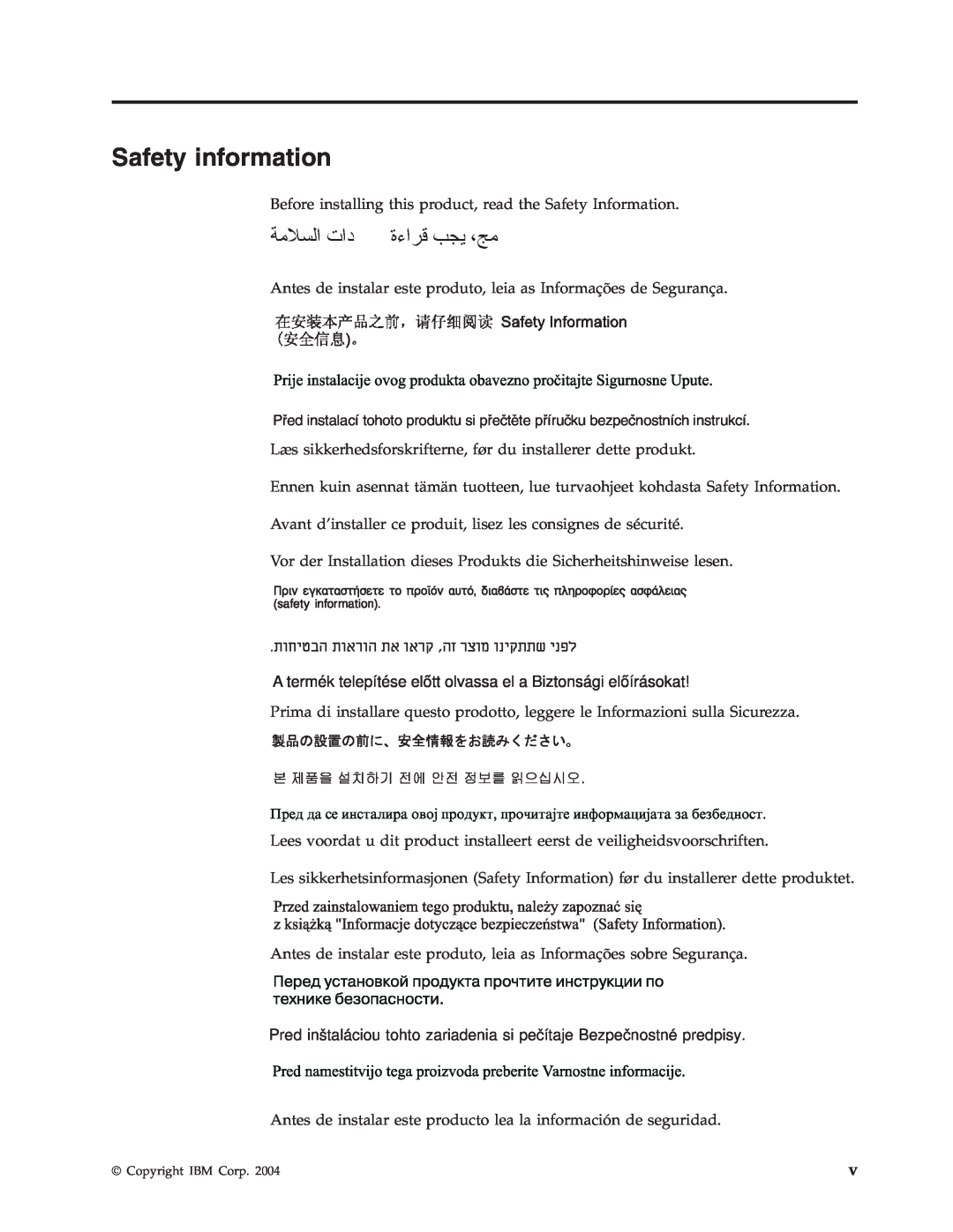 IBM 73P3292 manual Safety information 