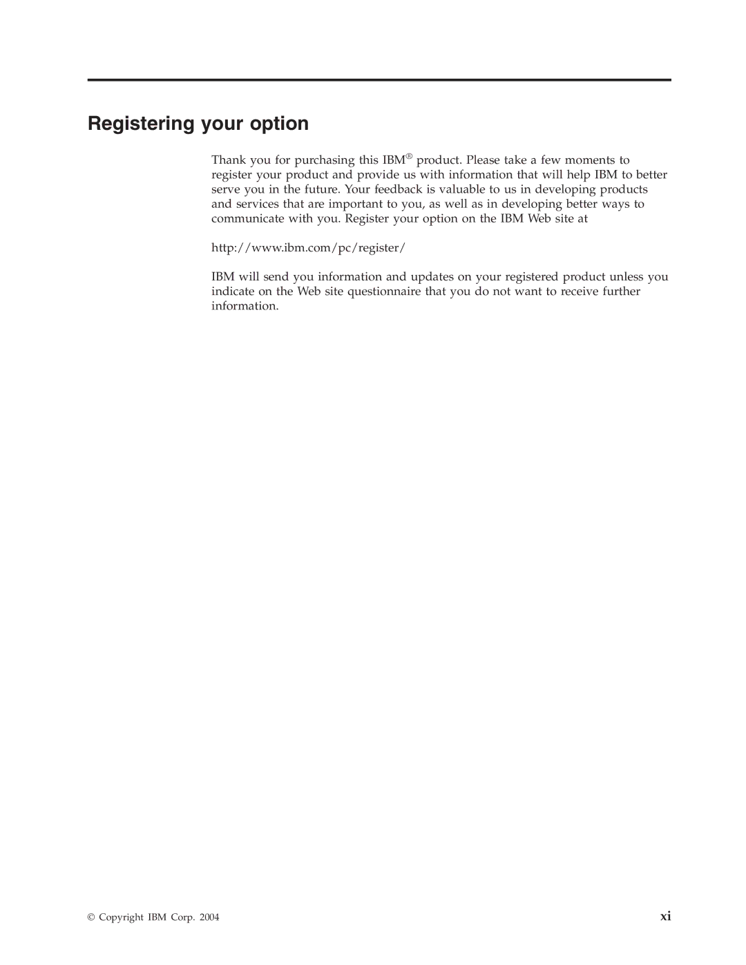 IBM 73P3292 manual Registering your option 