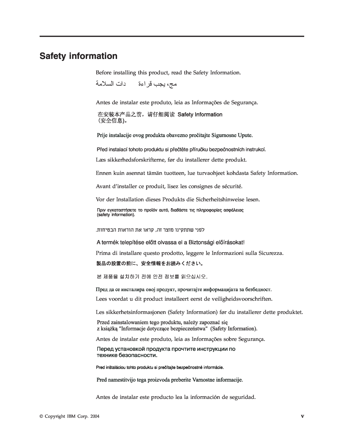 IBM 73P3315 manual Safety information 