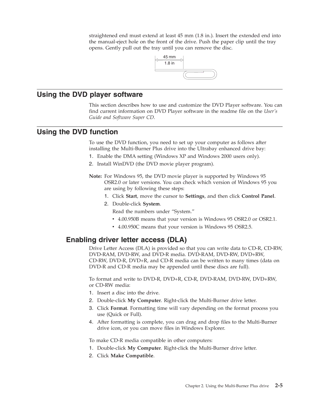 IBM 73P3315 manual Using the DVD player software, Using the DVD function, Enabling driver letter access DLA 