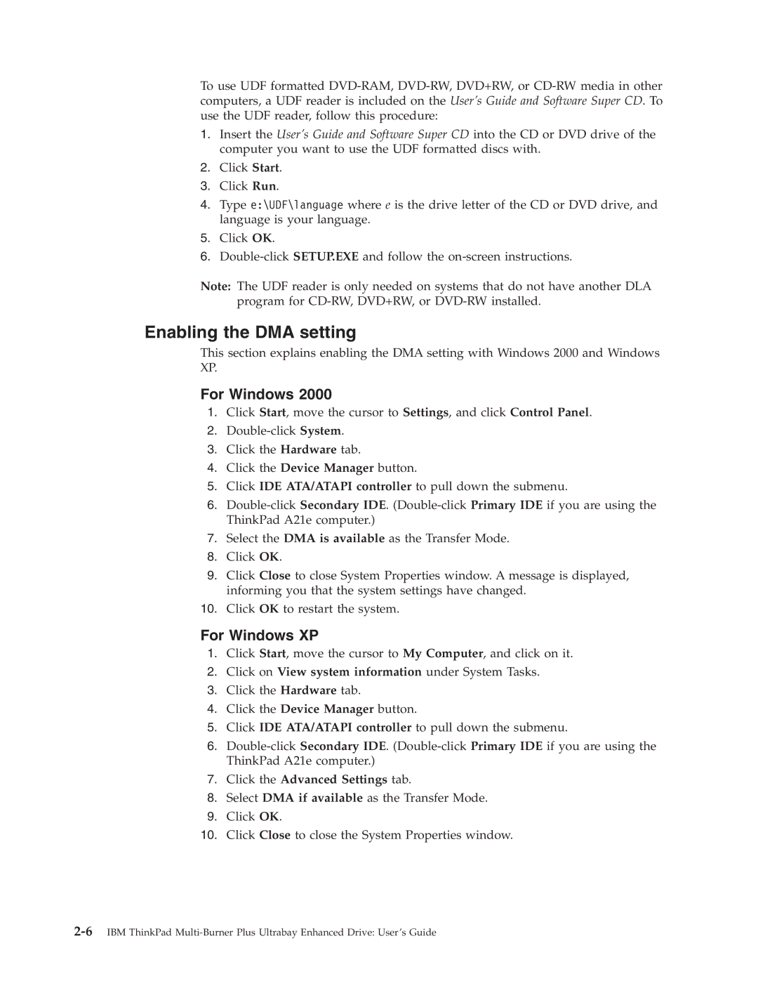 IBM 73P3315 manual Enabling the DMA setting, Click the Advanced Settings tab 