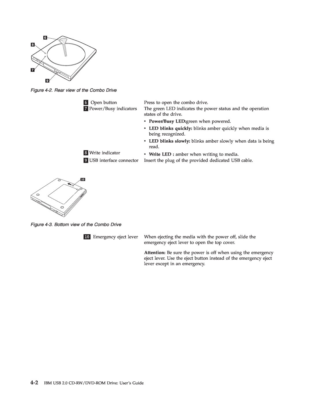 IBM 73P4518 manual 2. Rear view of the Combo Drive, 3. Bottom view of the Combo Drive 