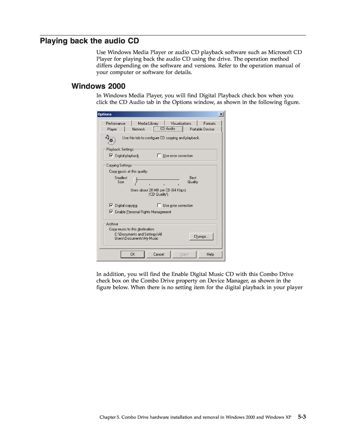 IBM 73P4518 manual Playing back the audio CD, Windows 