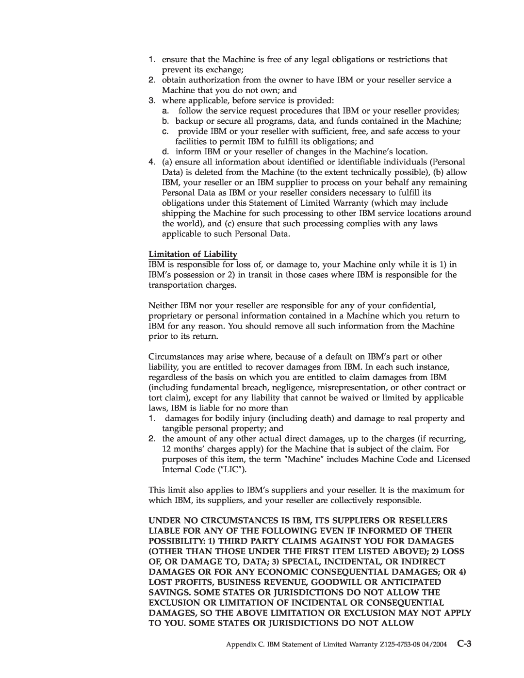 IBM 73P4518 manual Limitation of Liability 