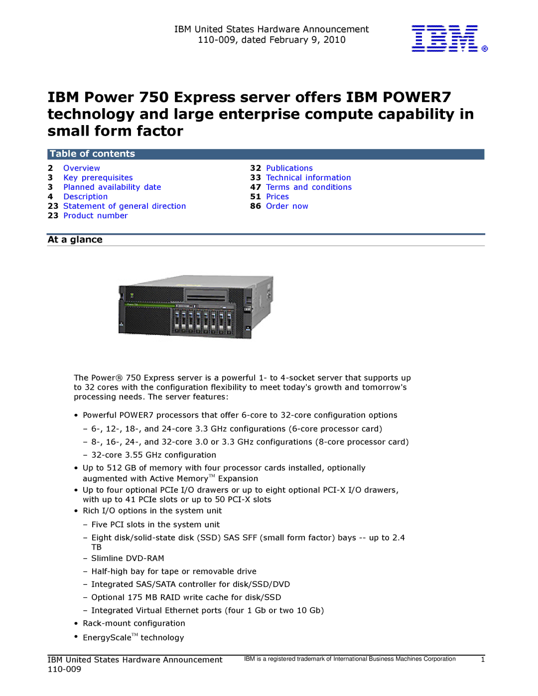 IBM 750 manual Table of contents 