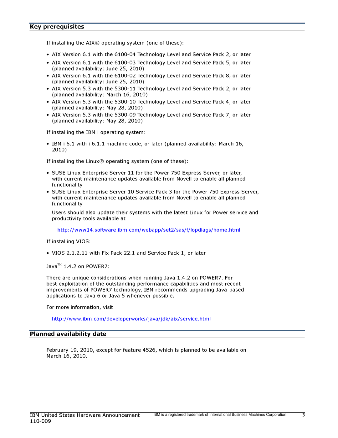 IBM 750 manual Key prerequisites, Planned availability date, For more information, visit 