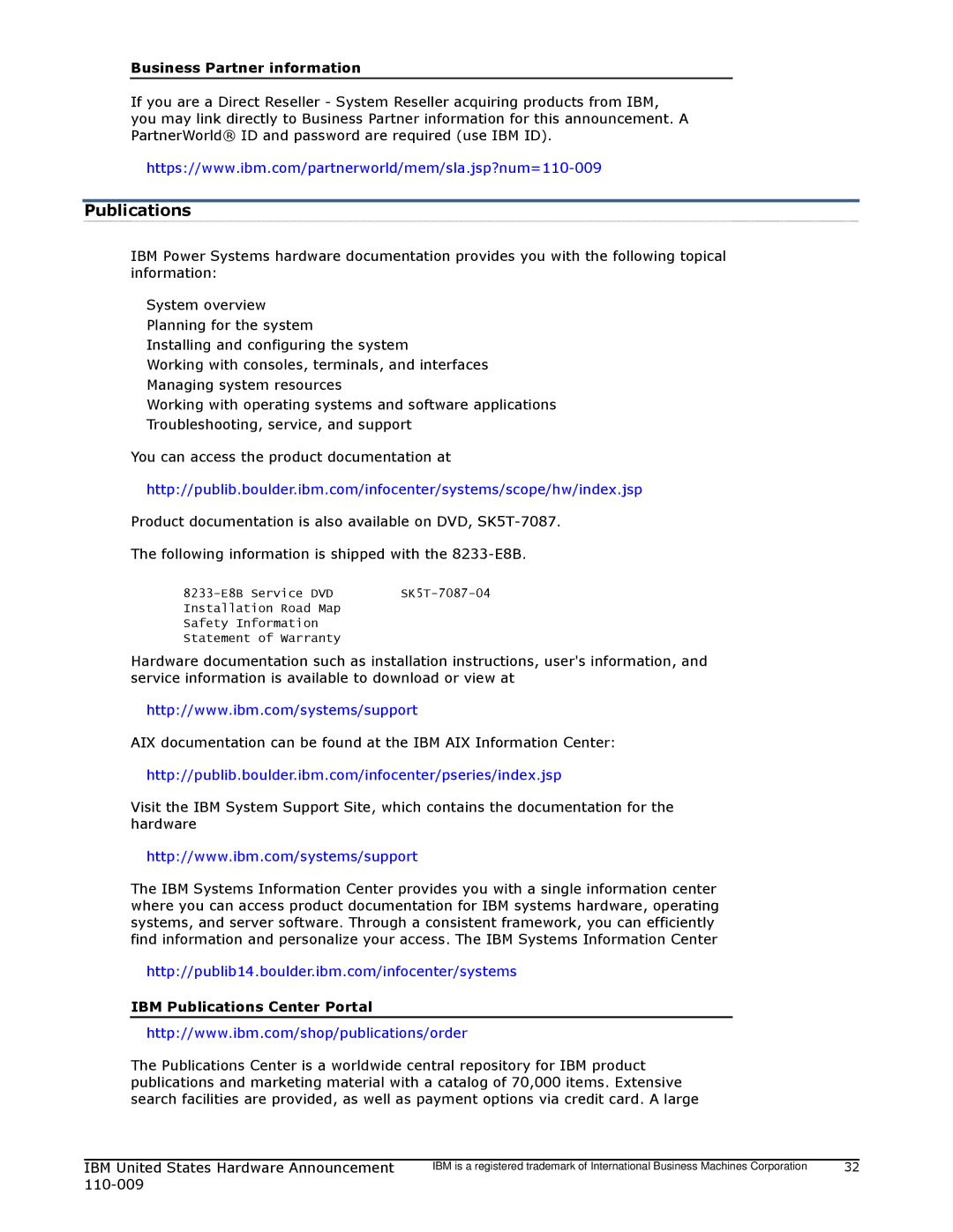 IBM 750 manual Business Partner information, IBM Publications Center Portal 