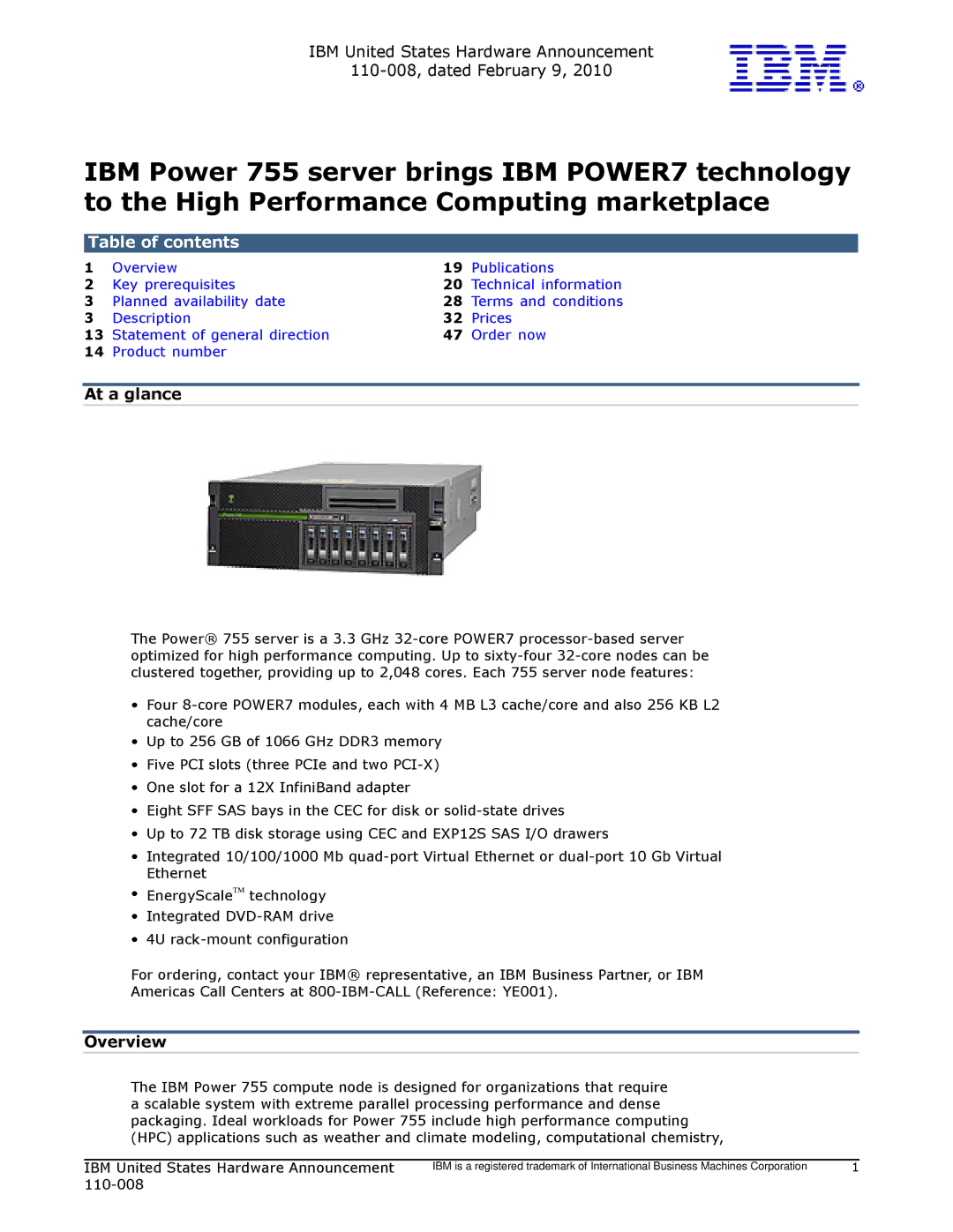 IBM 755 manual Table of contents 