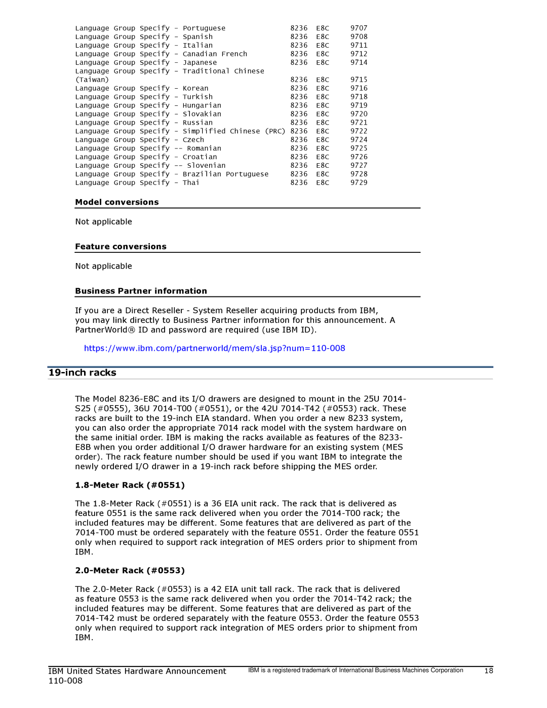 IBM 755 manual Inch racks 