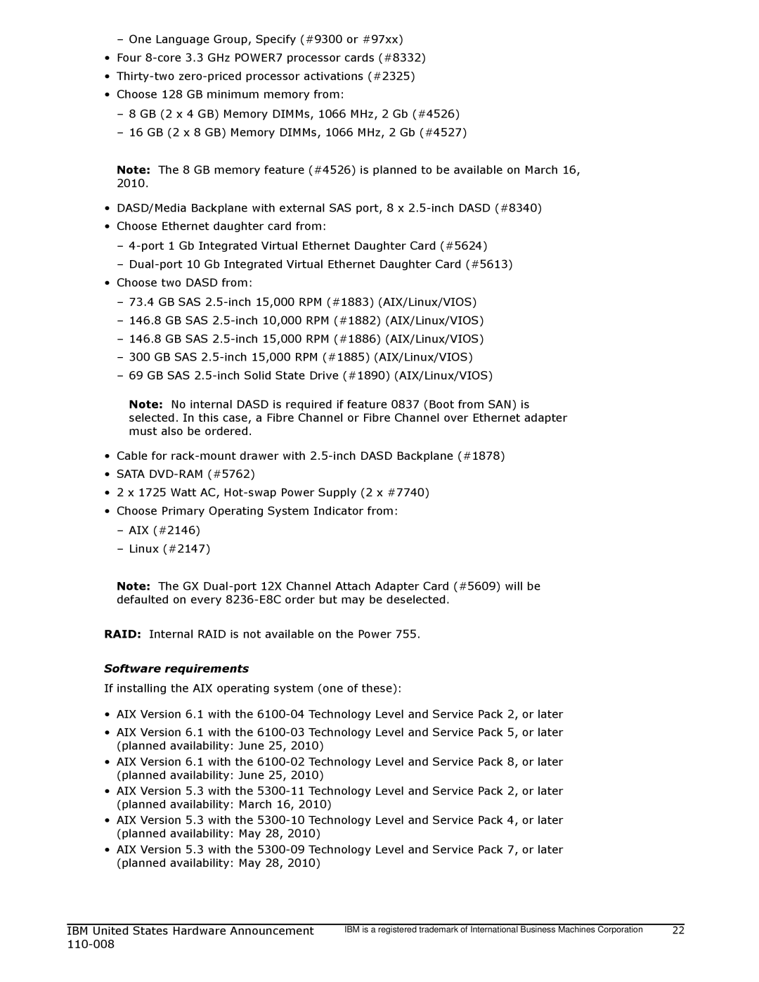 IBM 755 manual Software requirements 