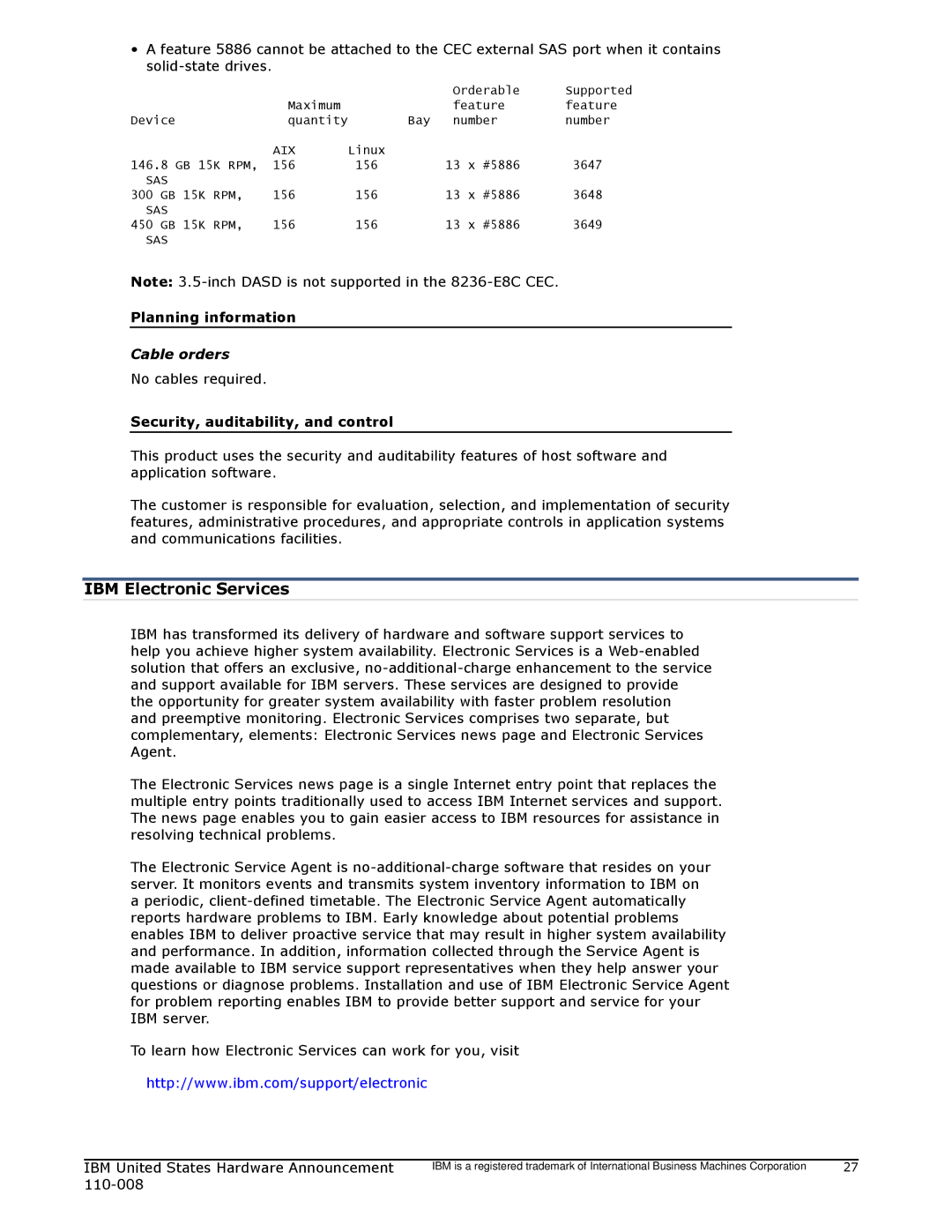 IBM 755 manual IBM Electronic Services, Planning information, Cable orders 