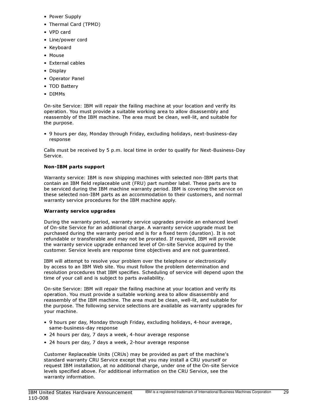 IBM 755 manual Warranty service upgrades 