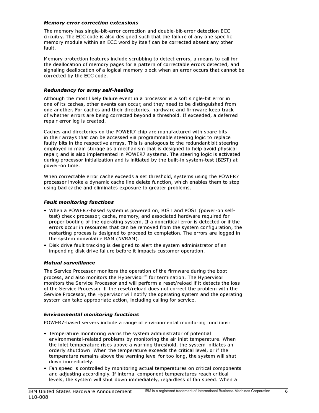 IBM 755 manual Memory error correction extensions, Redundancy for array self-healing, Fault monitoring functions 