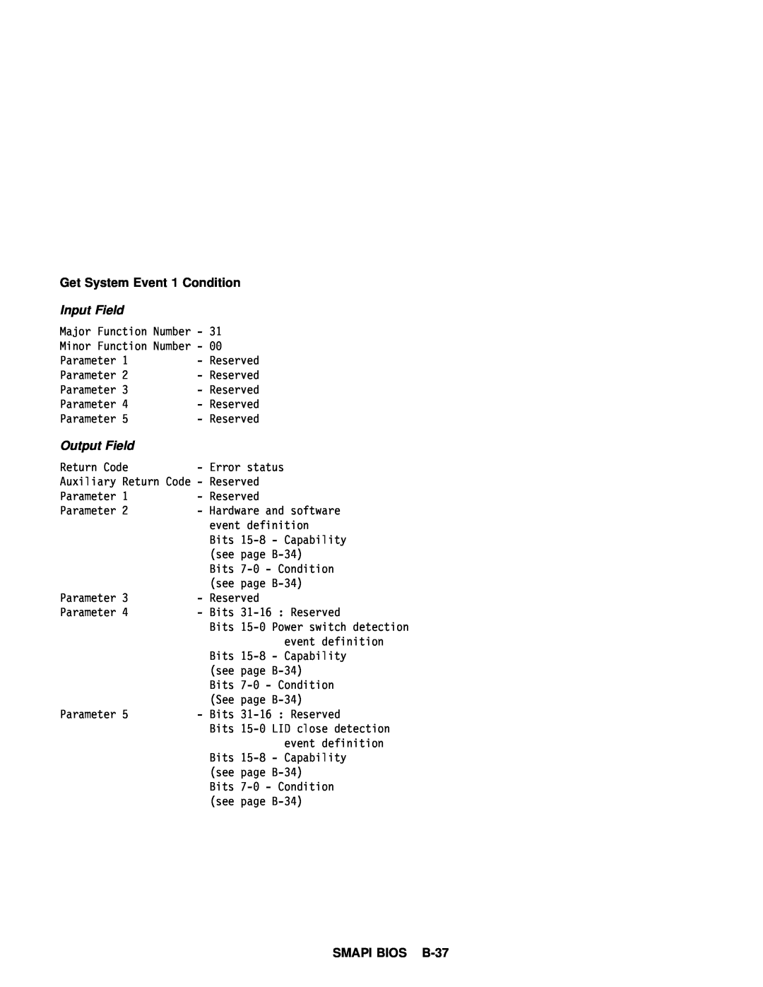 IBM 770 manual Get System Event, SMAPI BIOS B-37, Condition 