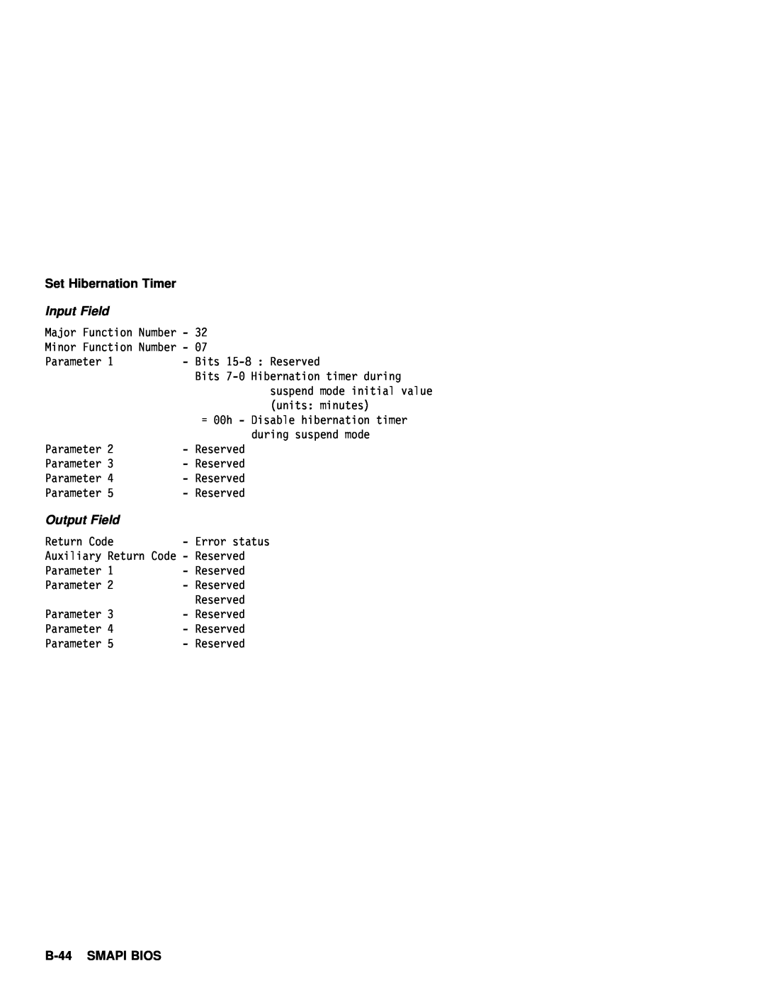 IBM 770 manual Set Hibernation Timer, B-44, Input Field, Output Field 