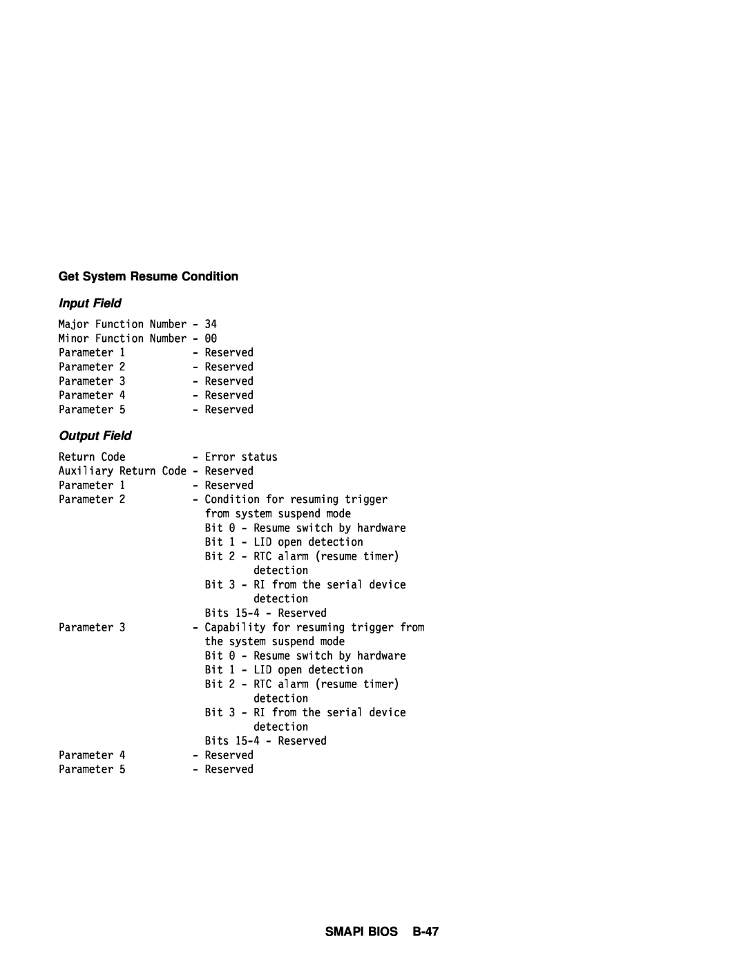 IBM 770 manual SMAPI BIOS B-47, Get System Resume 