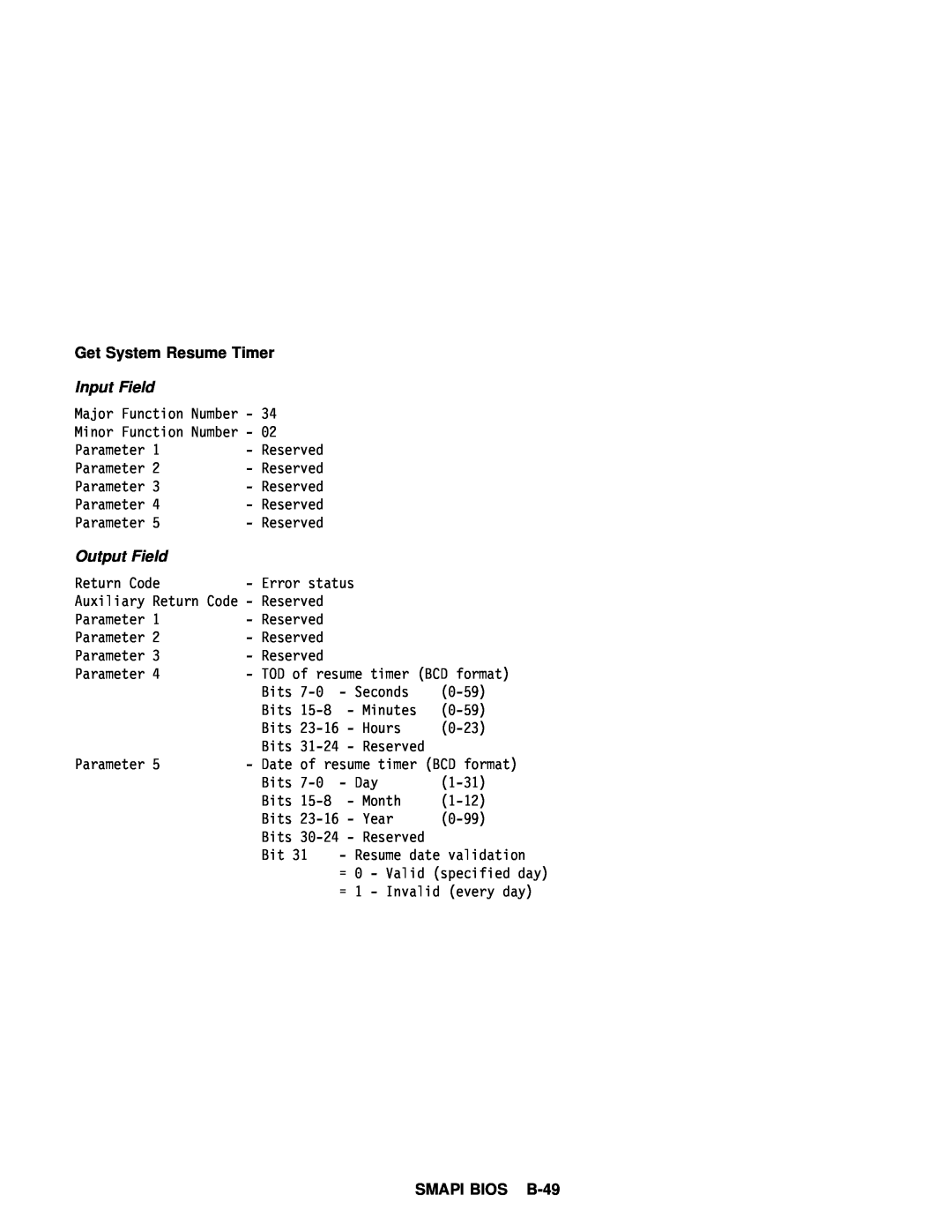 IBM 770 manual SMAPI BIOS B-49, Input Field, Output Field 