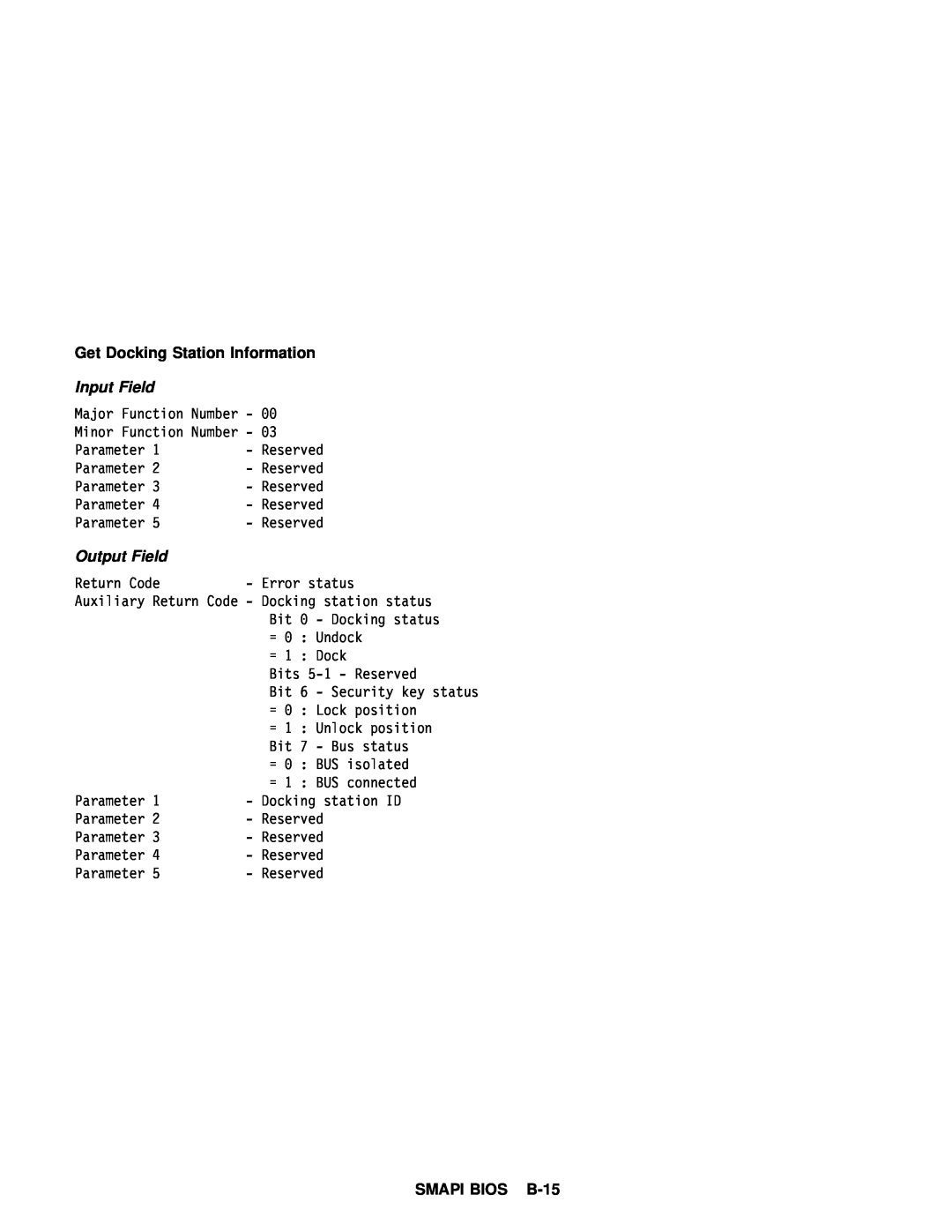 IBM 770 manual SMAPI BIOS B-15, Information, Get Docking Station 