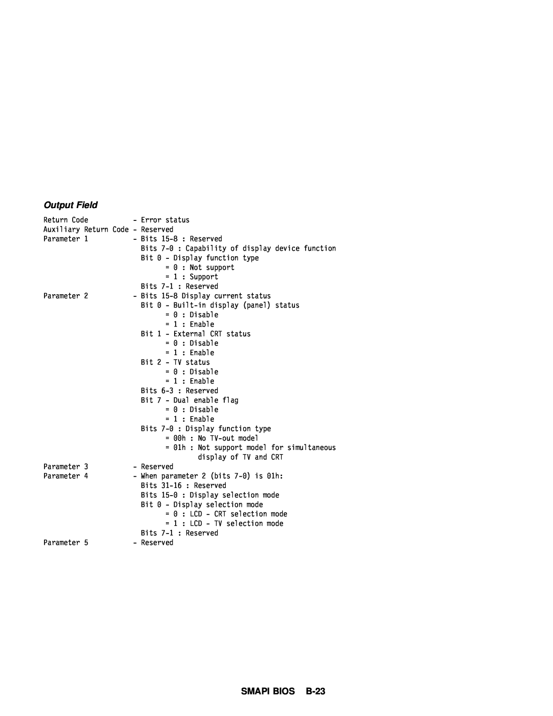 IBM 770 manual SMAPI BIOS B-23, Output Field 