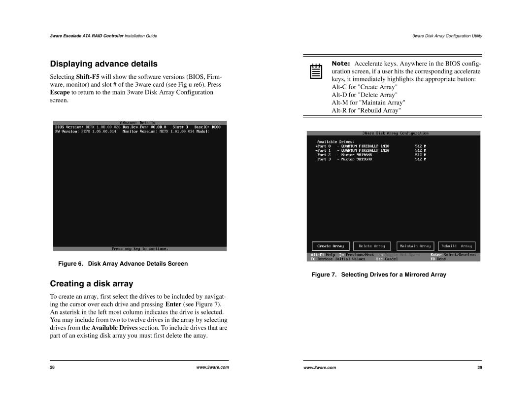 IBM 8000 Series, 7000 Series manual Displaying advance details, Creating a disk array 