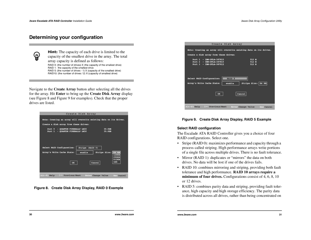 IBM 7000 Series, 8000 Series manual Create Disk Array Display, RAID 0 Example 