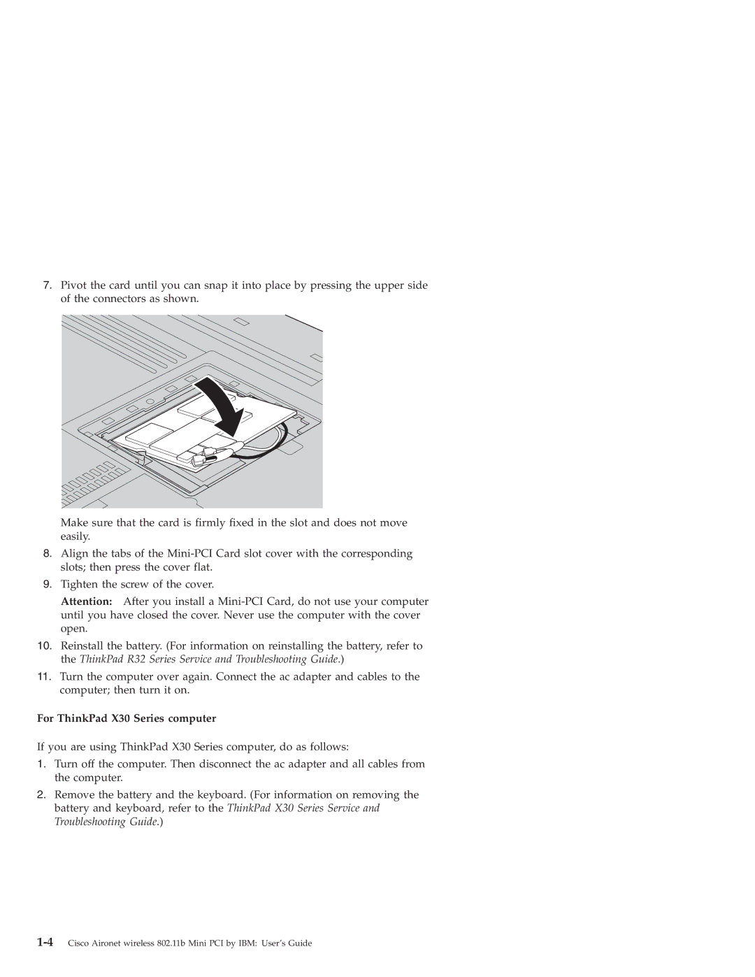 IBM 802.11B manual For ThinkPad X30 Series computer 