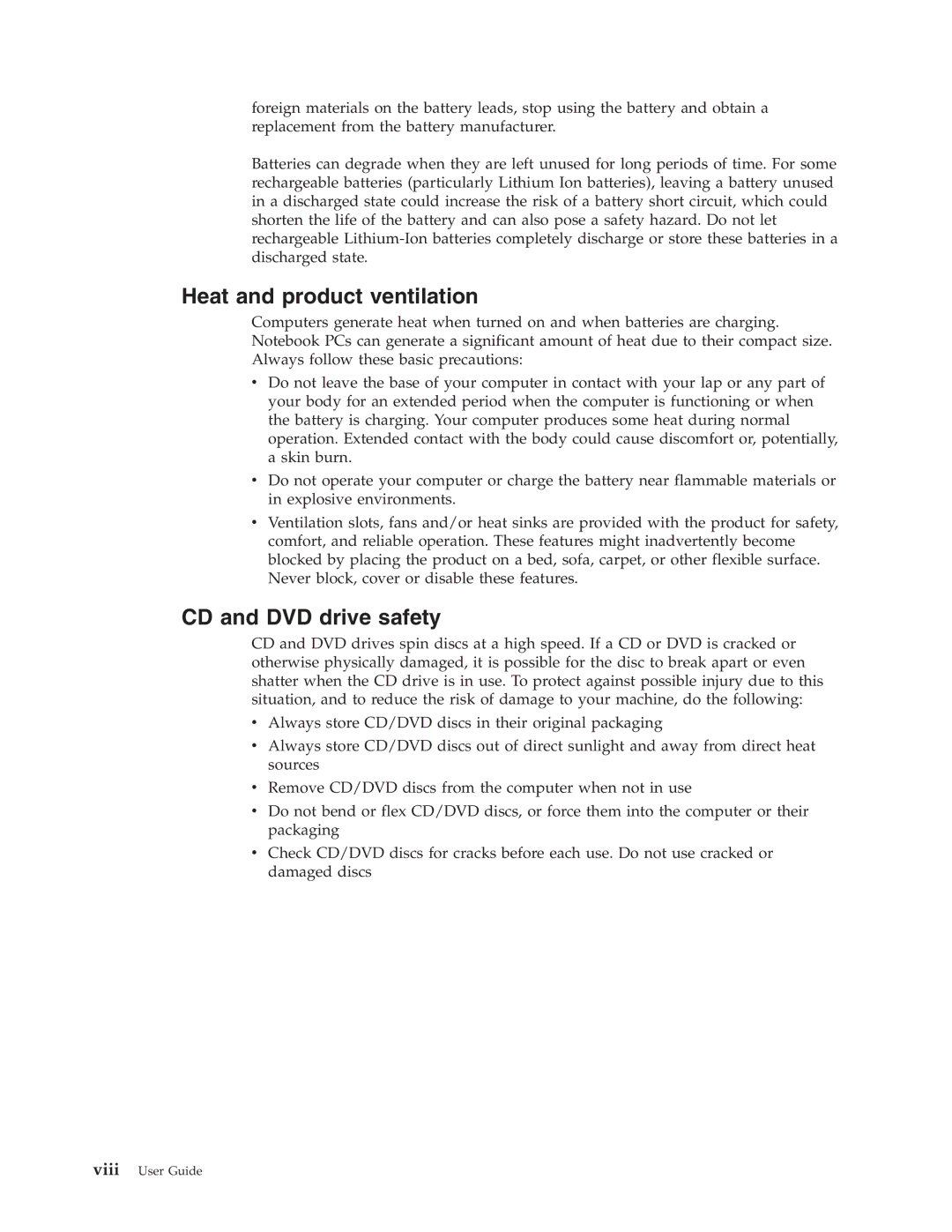 IBM 8186, 8128, 8185, 8189, 8187, 8188, 8190 manual Heat and product ventilation, CD and DVD drive safety 