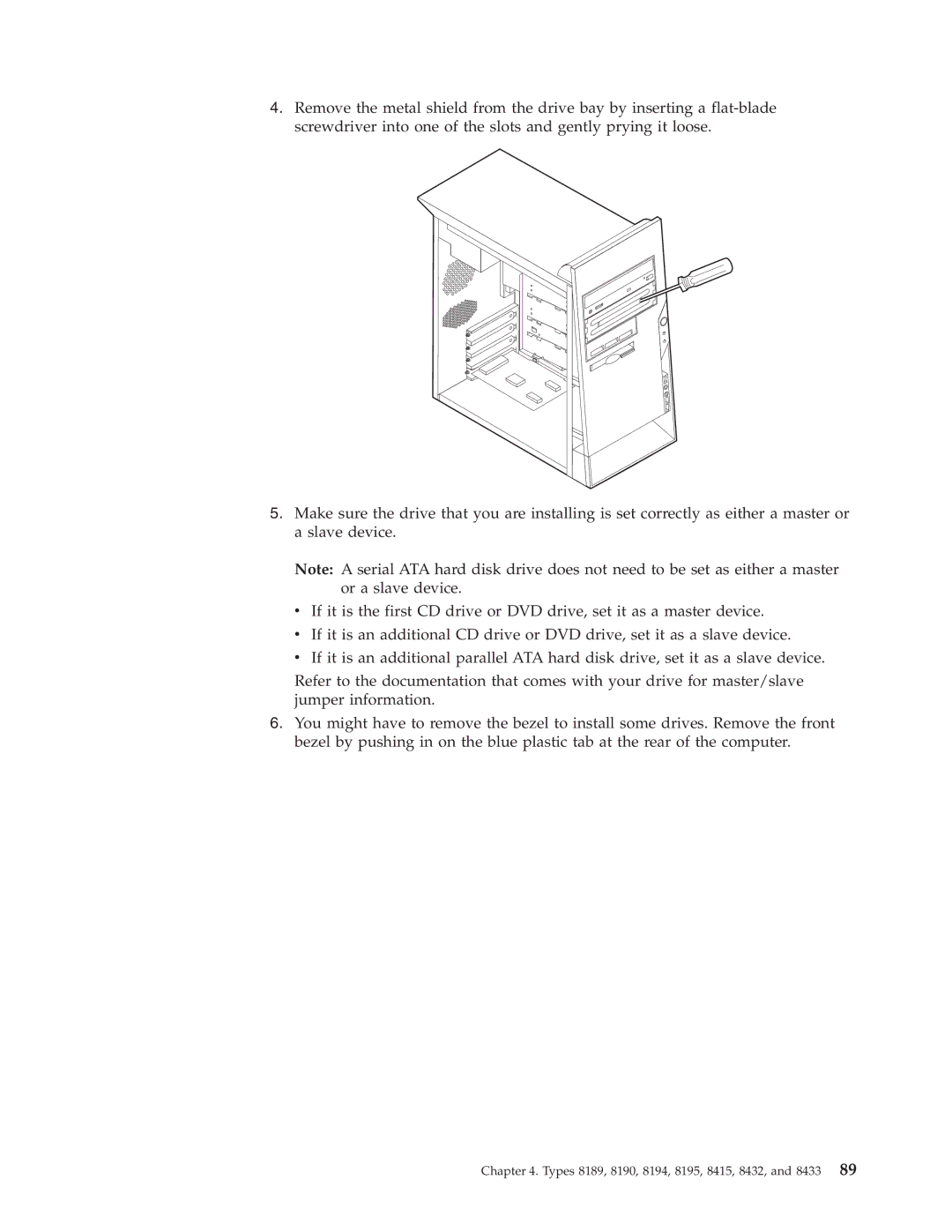 IBM 8128, 8185, 8186, 8187, 8188 manual Types 8189, 8190, 8194, 8195, 8415, 8432, and 8433 