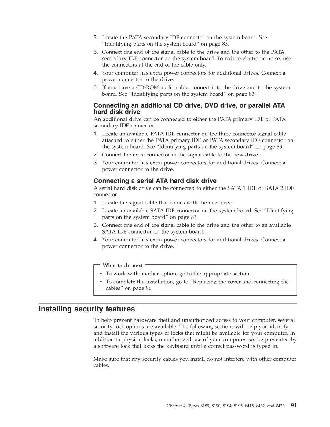 IBM 8189, 8128, 8185, 8186, 8187, 8188, 8190 manual Installing security features 