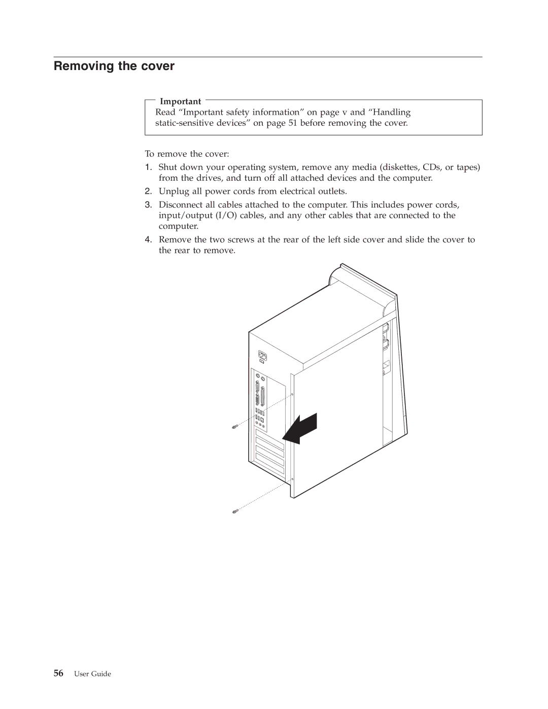 IBM 8189, 8128, 8185, 8186, 8187, 8188, 8190 manual Removing the cover 