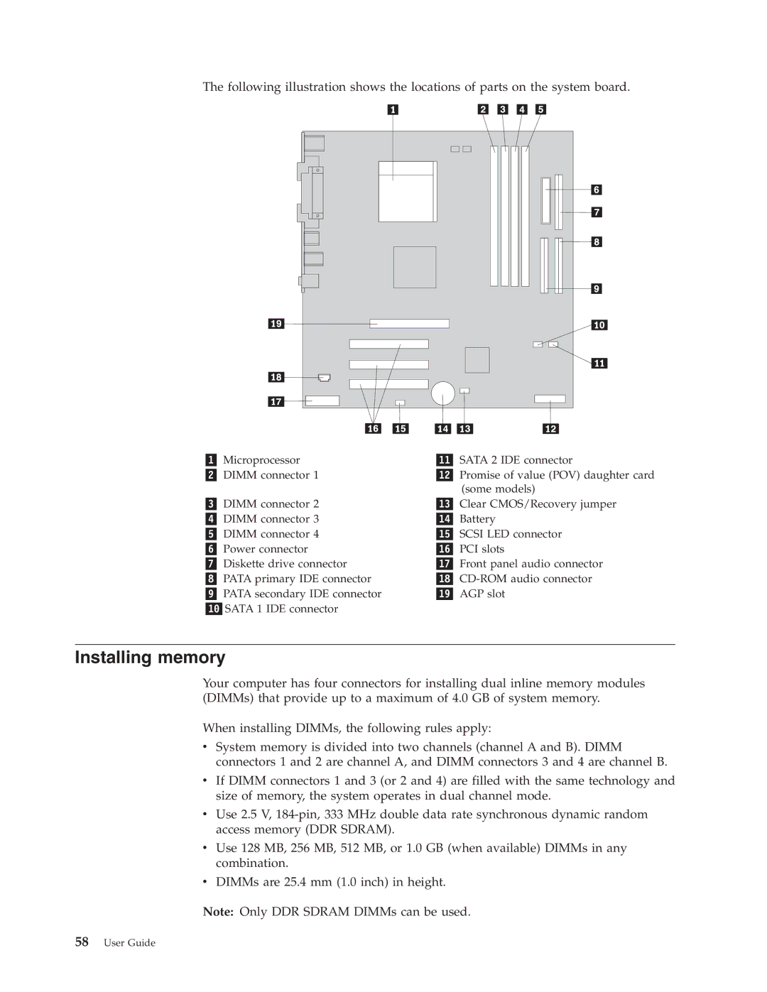 IBM 8187, 8128, 8185, 8189, 8186, 8188, 8190 manual Installing memory 