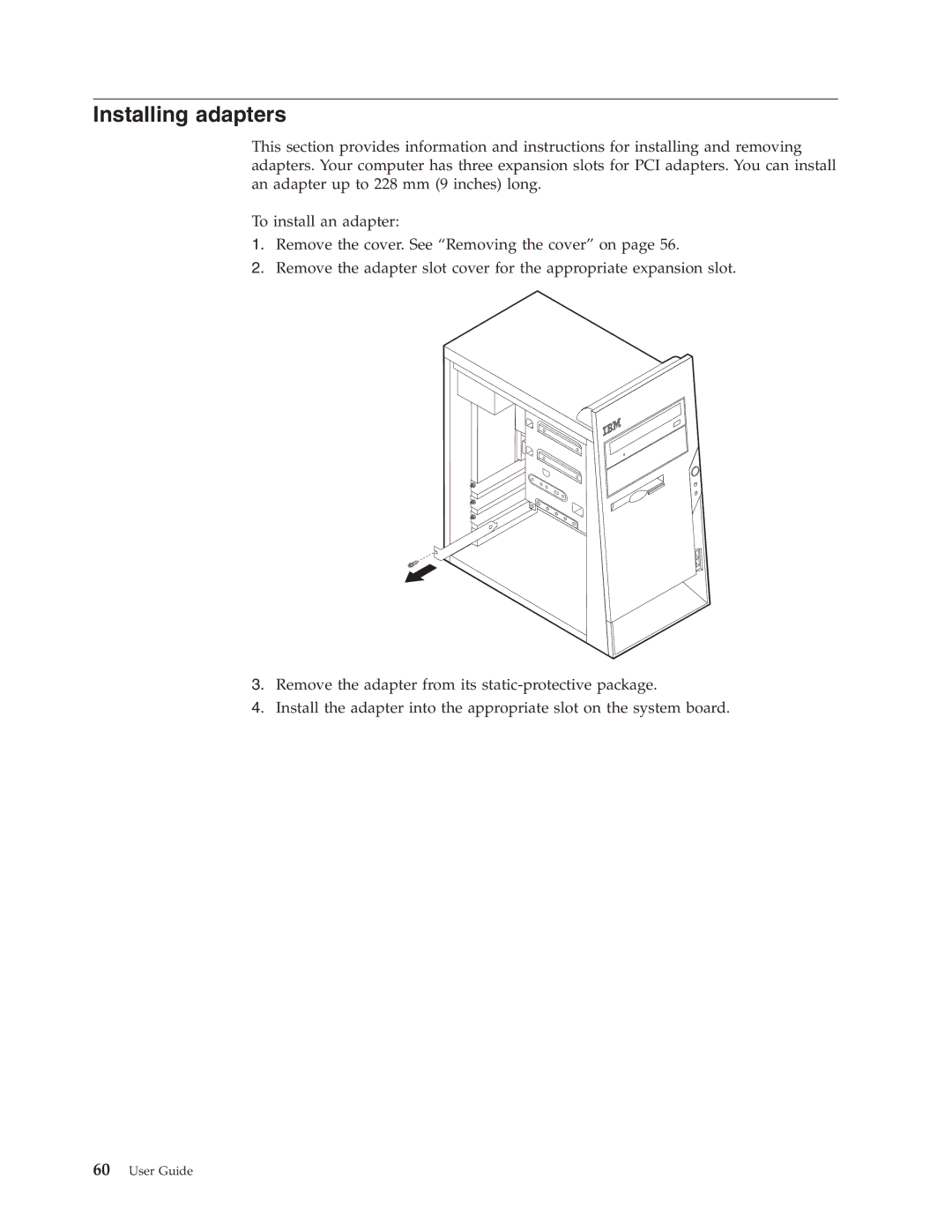 IBM 8190, 8128, 8185, 8189, 8186, 8187, 8188 manual Installing adapters 