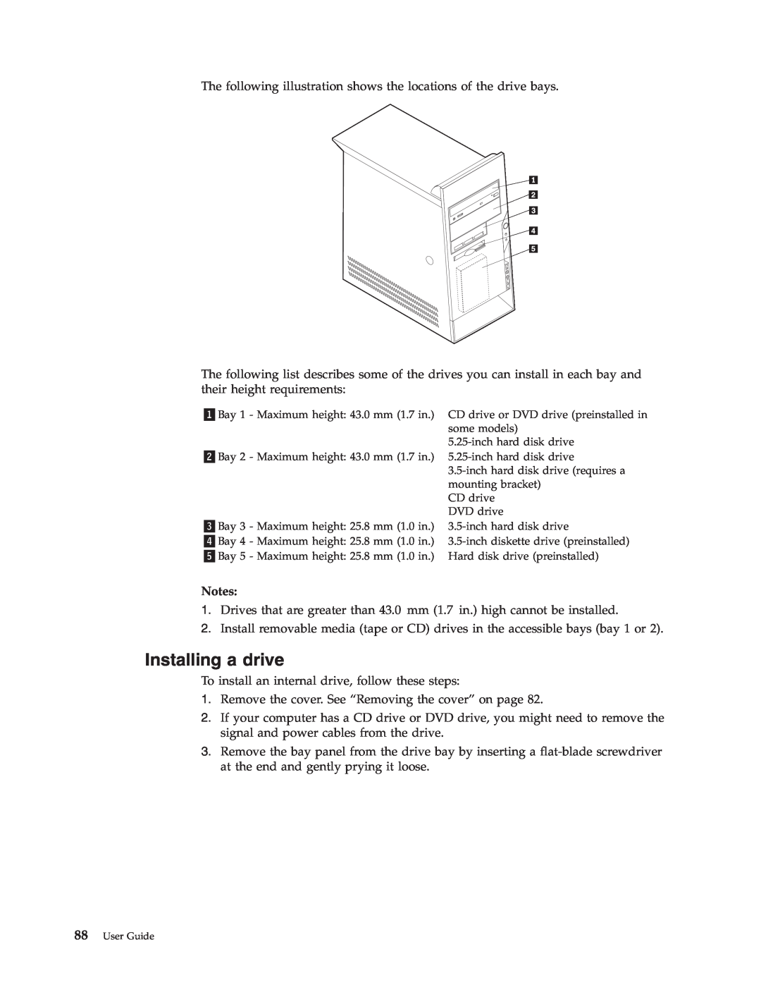 IBM 8190, 8128, 8185, 8189, 8186, 8187, 8188 manual Installing a drive, User Guide 